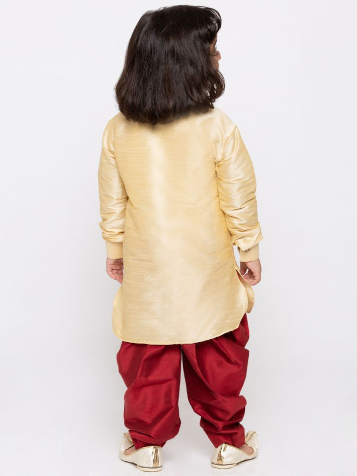 VASTRAMAY Boys' Gold Cotton Silk Kurta and Dhoti Pant Set