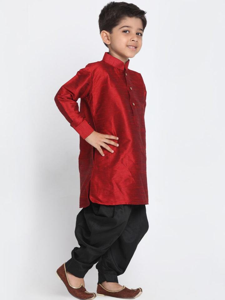 VASTRAMAY Boys' Maroon Cotton Silk Kurta and Dhoti Pant Set