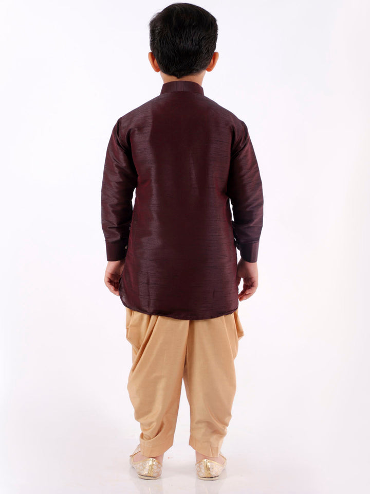 VASTRAMAY Boys' Wine Cotton Silk Blend Kurta and Dhoti Pant Set