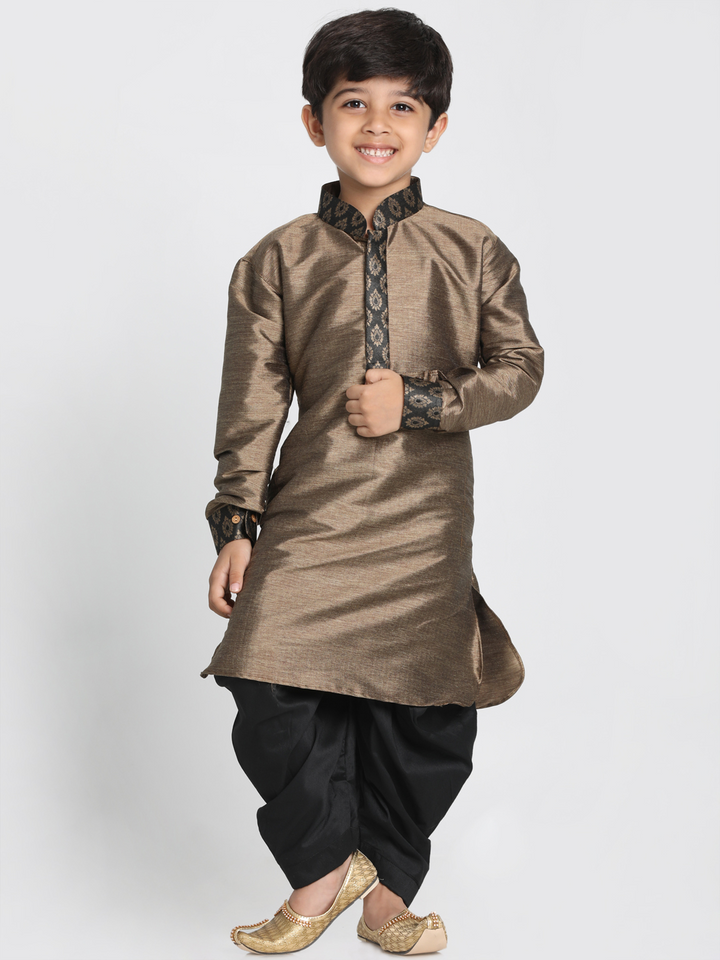 VASTRAMAY Boys' Black Cotton Silk Blend Kurta and Dhoti Pant Set