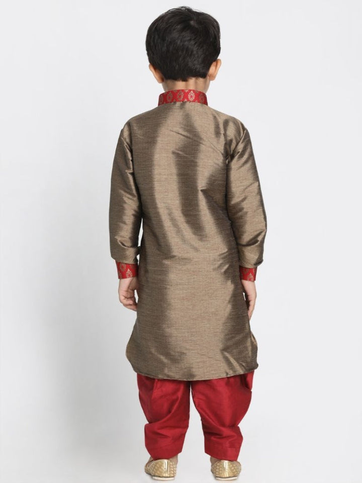 VASTRAMAY Boys' Gold Cotton Silk Blend Kurta and Dhoti Pant Set