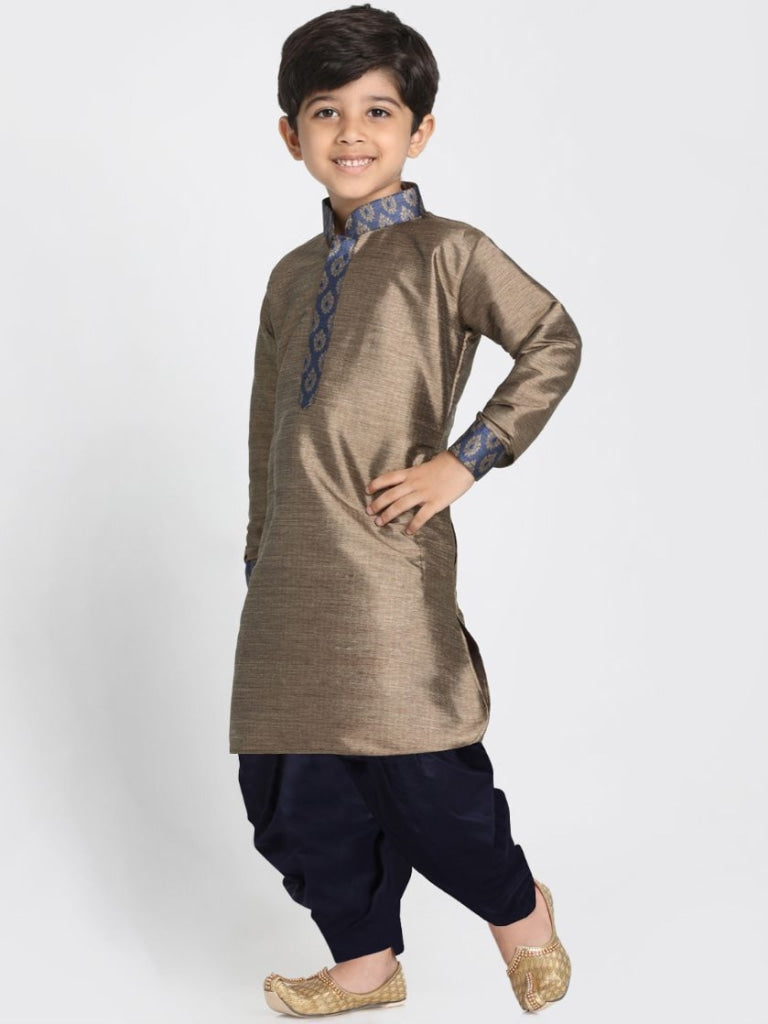 VASTRAMAY Boys' Bronze Cotton Silk Blend Kurta and Dhoti Pant Set