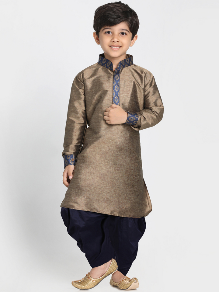 VASTRAMAY Boys' Bronze Cotton Silk Blend Kurta and Dhoti Pant Set