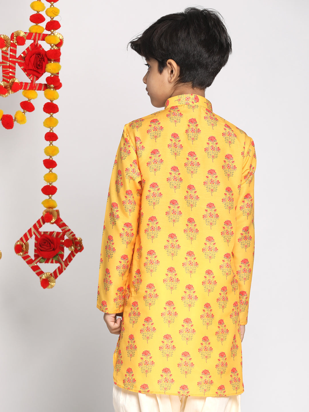 VASTRAMAY Boys' Multicolor-Base-Mustard Printed Kurta - qivii
