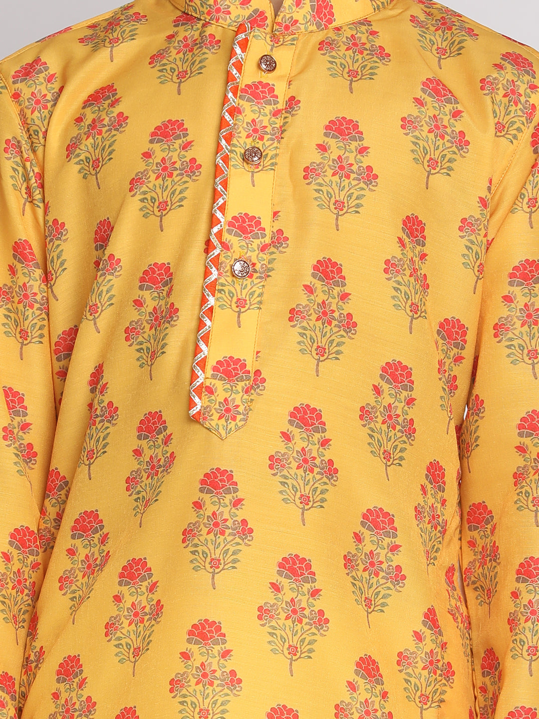 VASTRAMAY Multicolor-Base-Mustard And Cream Baap Beta Kurta