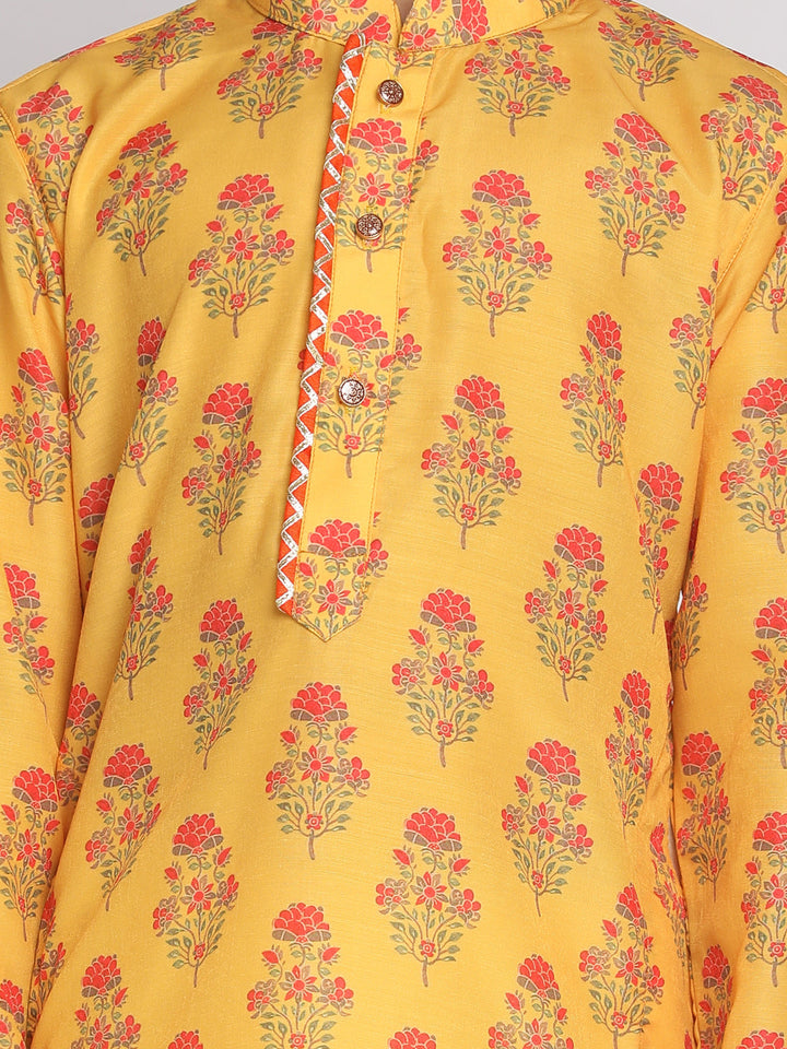 Vastramay Multicolor-Base-Mustard And Cream Baap Beta Kurta And Patiala Set