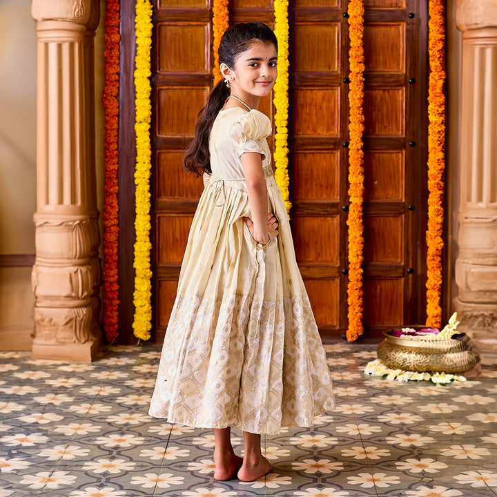 VASTRAMAY Girls' Gold Lehenga Set