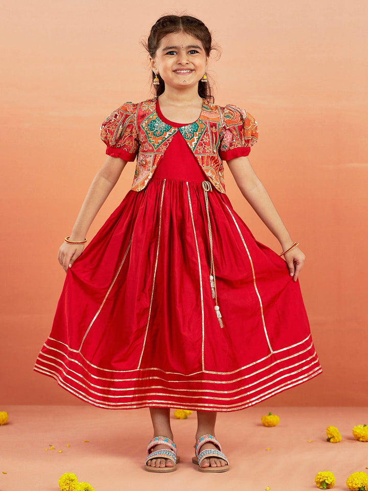 VASTRAMAY Girls' Red Anarkali Set