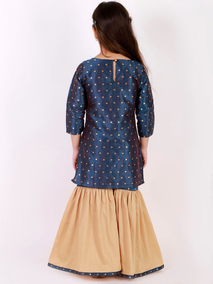 VASTRAMAY Girls' Blue Zari Kurta And Rose Gold Sharara Set