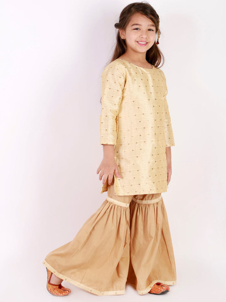 VASTRAMAY Girls' Gold Zari Kurta And Rose Gold Sharara Set