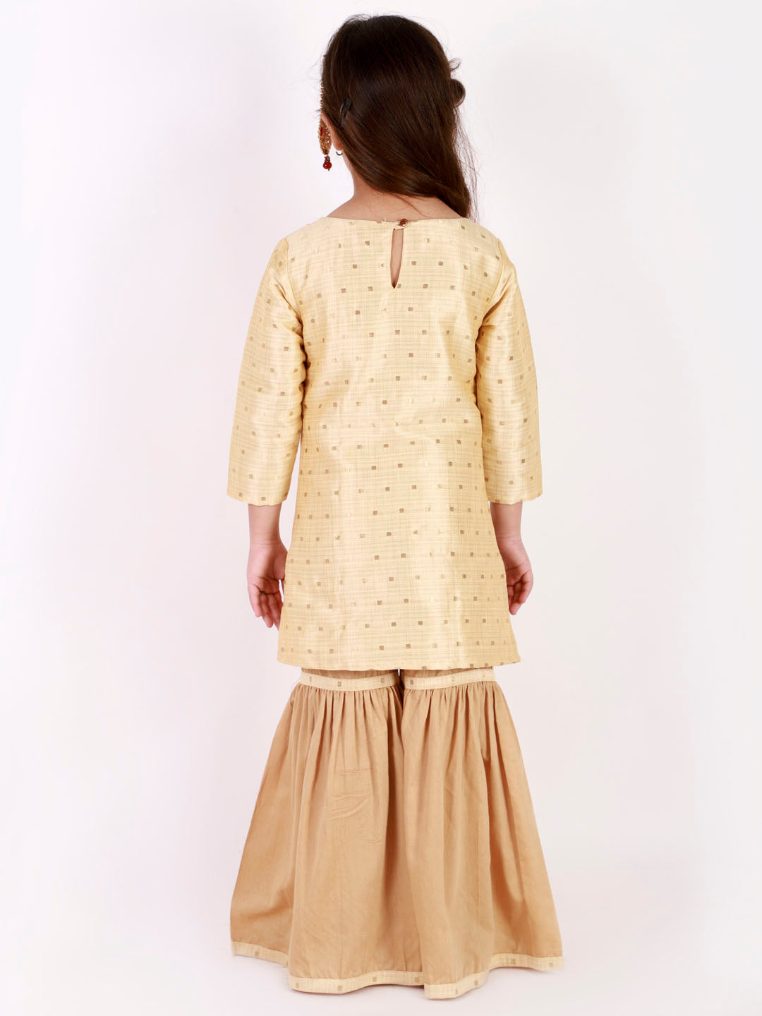 VASTRAMAY Girls' Gold Zari Kurta And Rose Gold Sharara Set