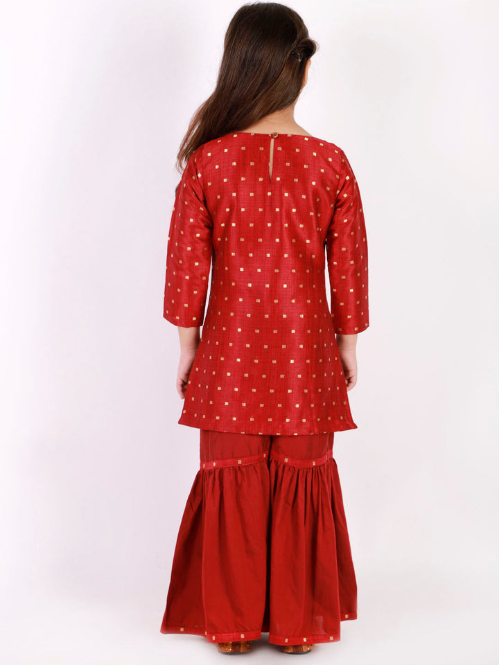 VASTRAMAY Girls' Maroon Zari Kurta And Sharara Set