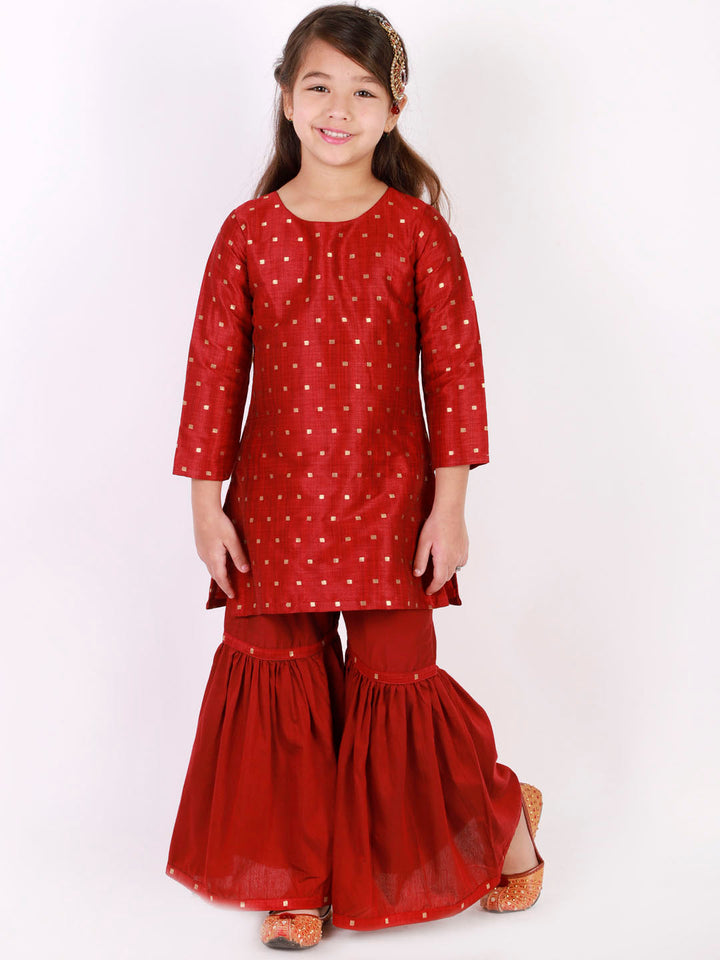 VASTRAMAY Girls' Maroon Zari Kurta And Sharara Set