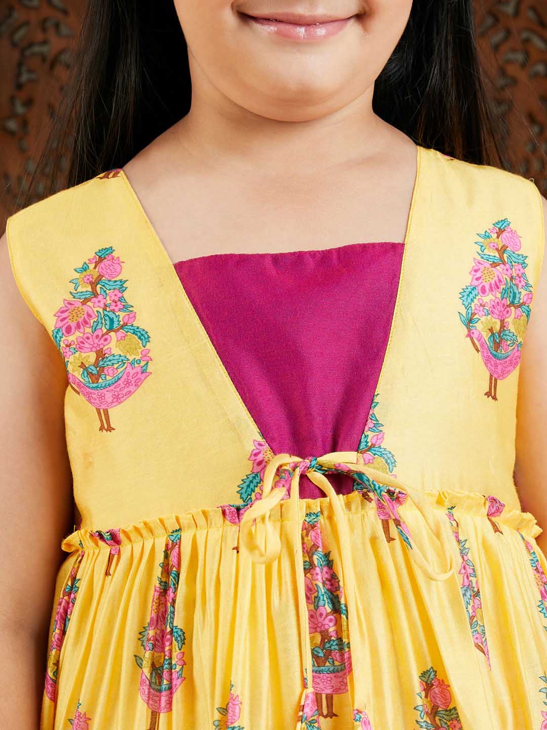 VASTRAMAY Girl's Yellow And Pink Ethnic Dress