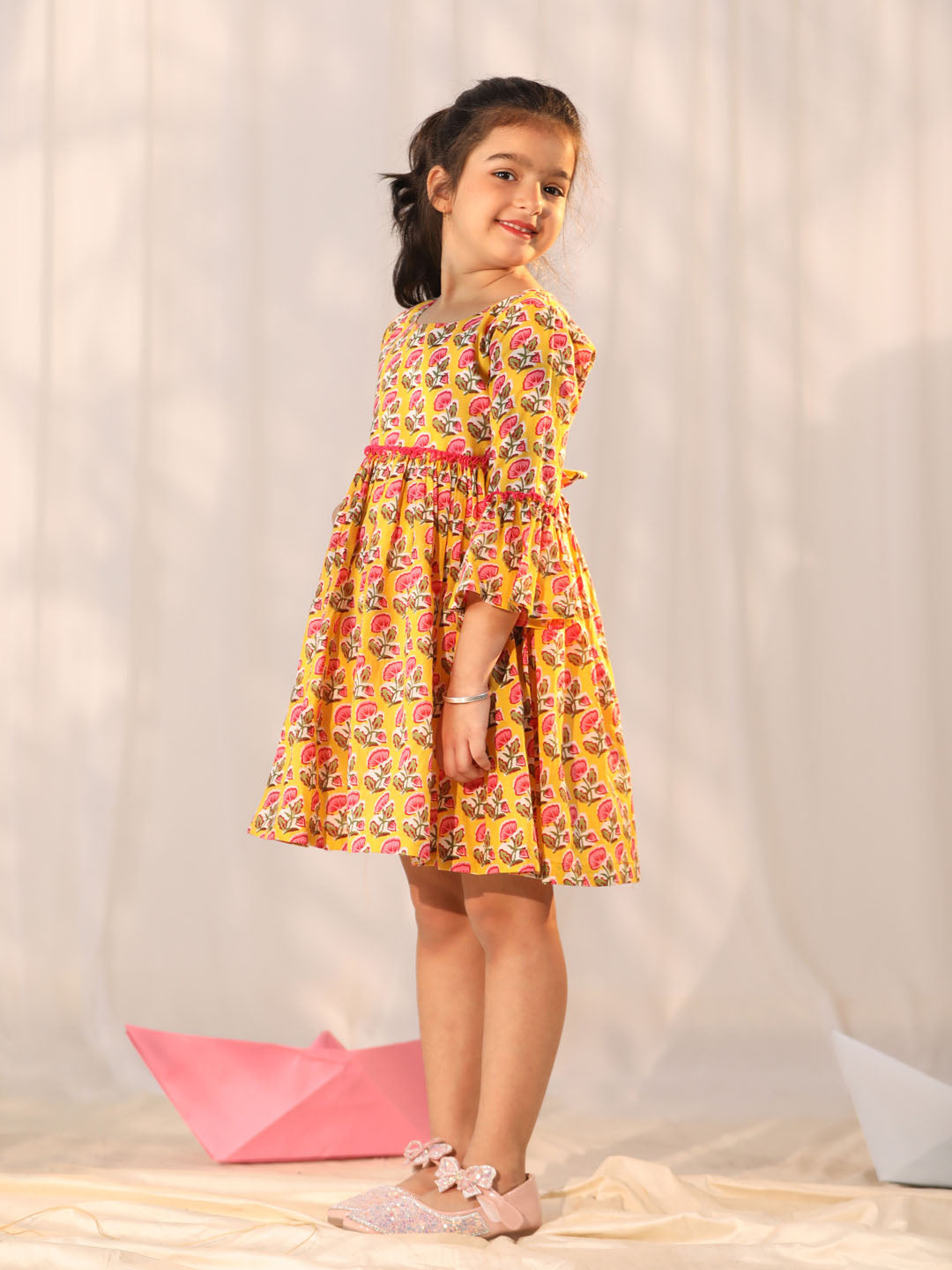 VASTRAMAY Girls' Yellow Dress