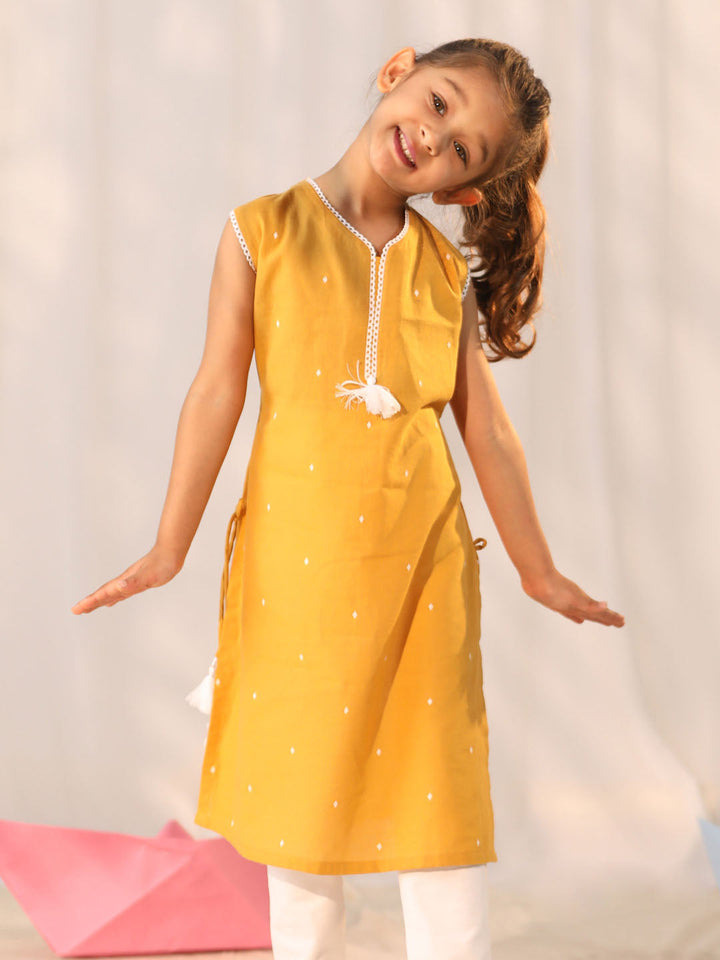 VASTRAMAY Girls' Mustard Only Kurta