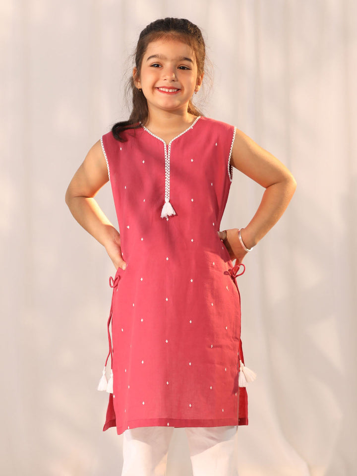 VASTRAMAY Girls' Pink Only Kurta