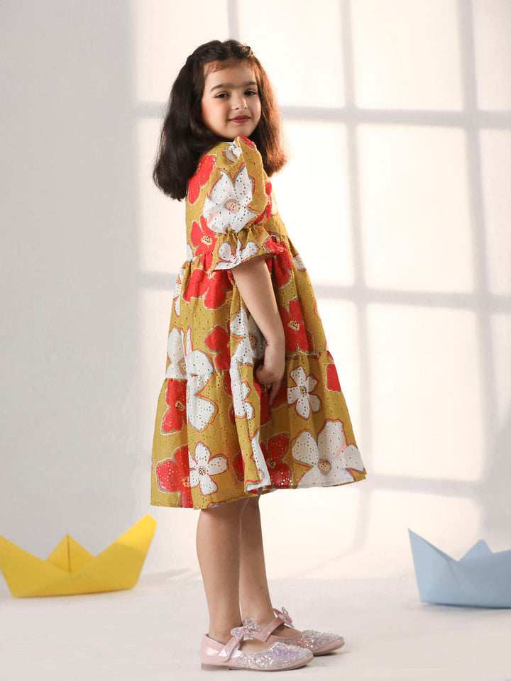 VASTRAMAY Girls' Mustard Dress