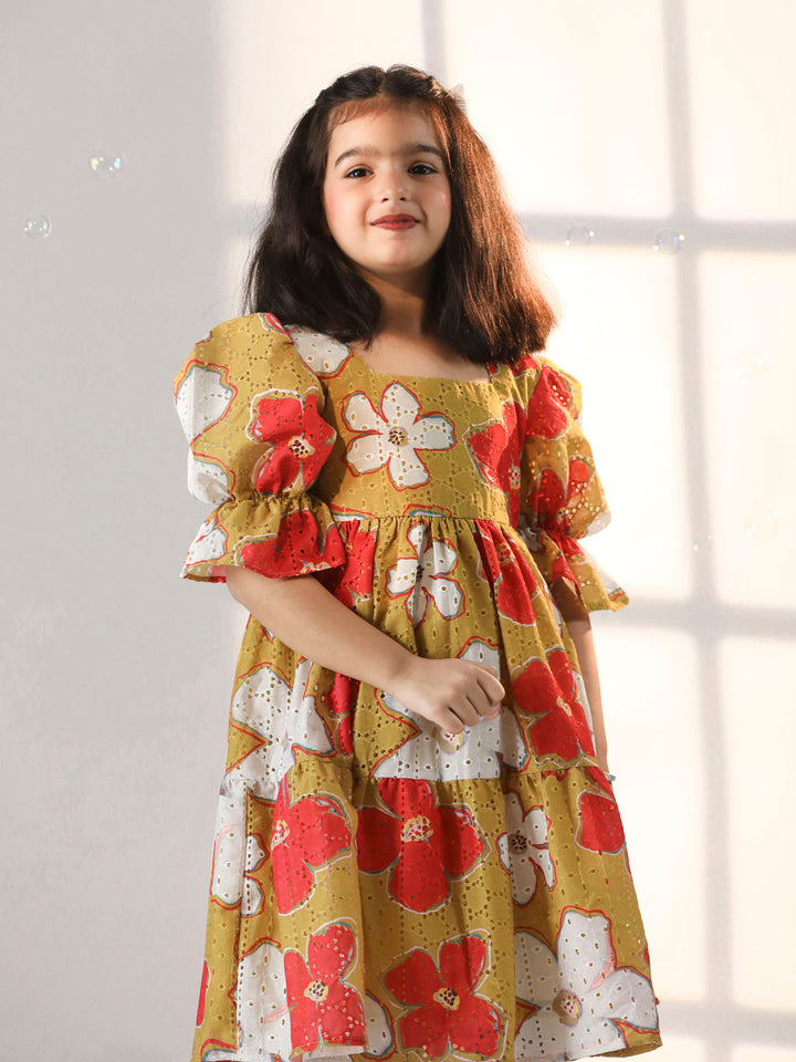 VASTRAMAY Girls' Mustard Dress