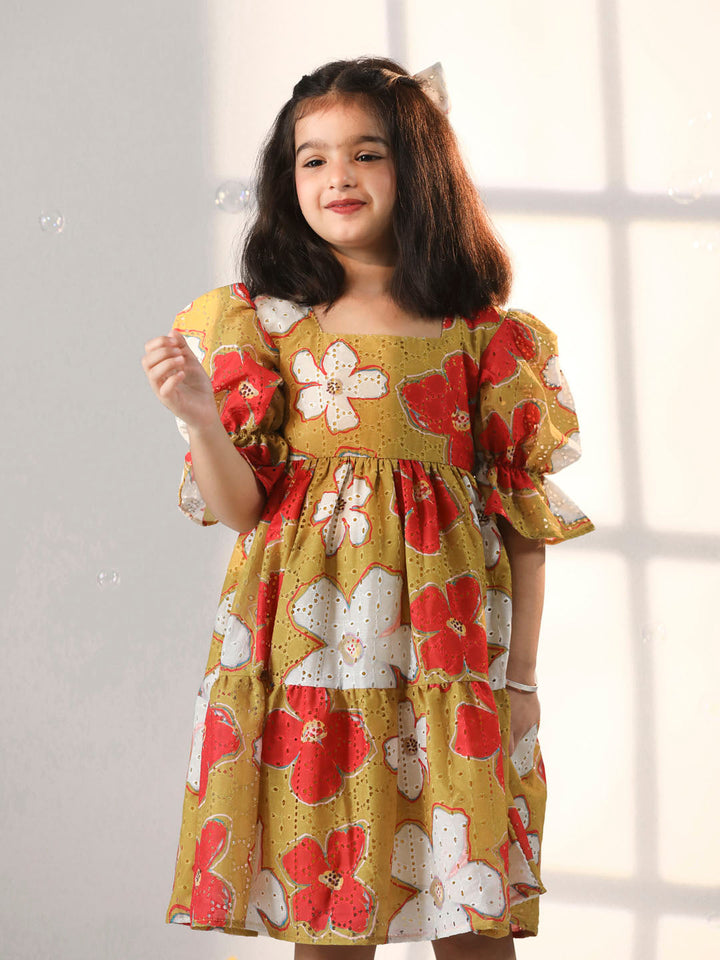 VASTRAMAY Girls' Mustard Dress