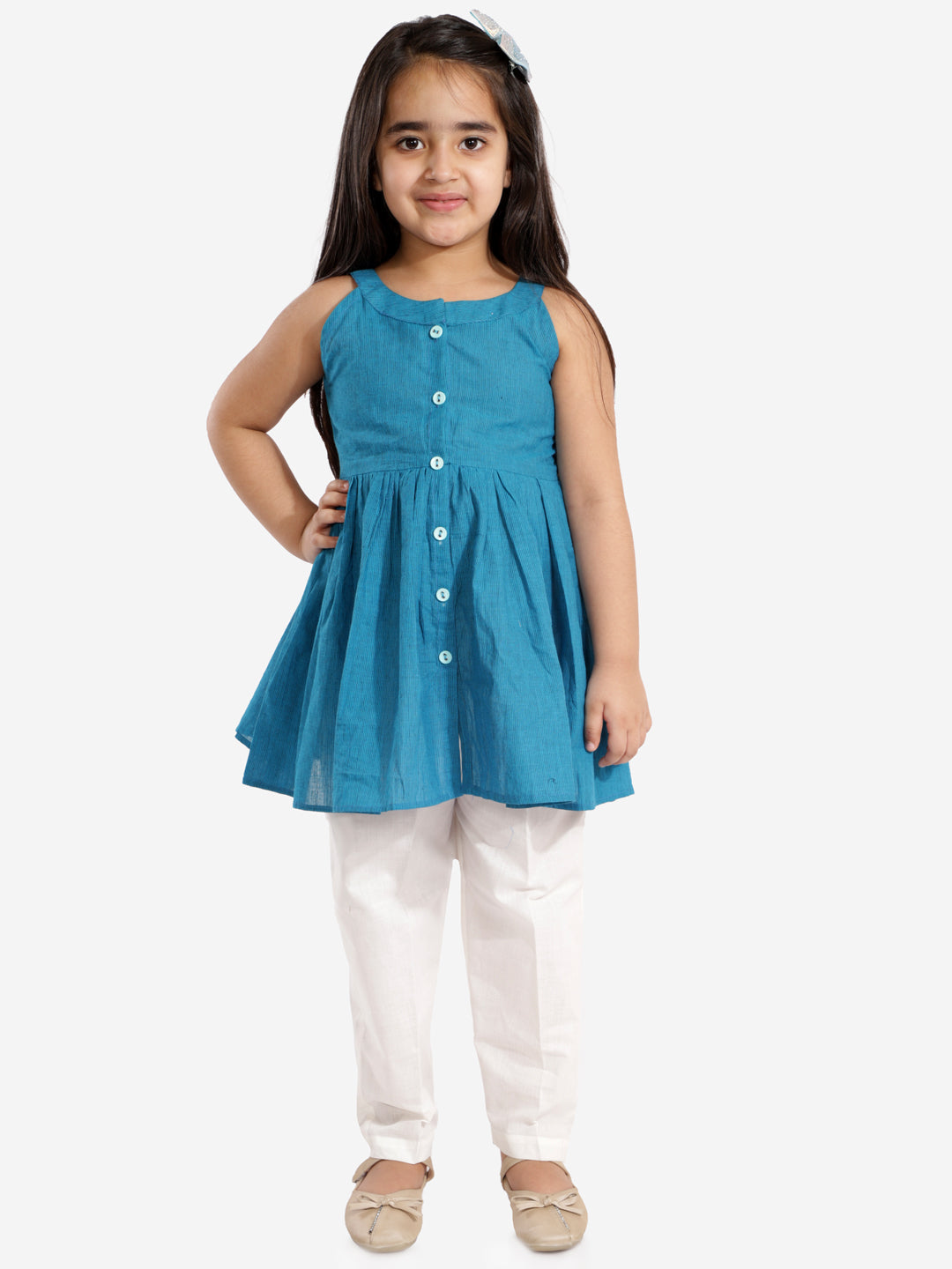 VASTRAMAY Girls' Handloom Cotton Kurta And Straight Pant Set