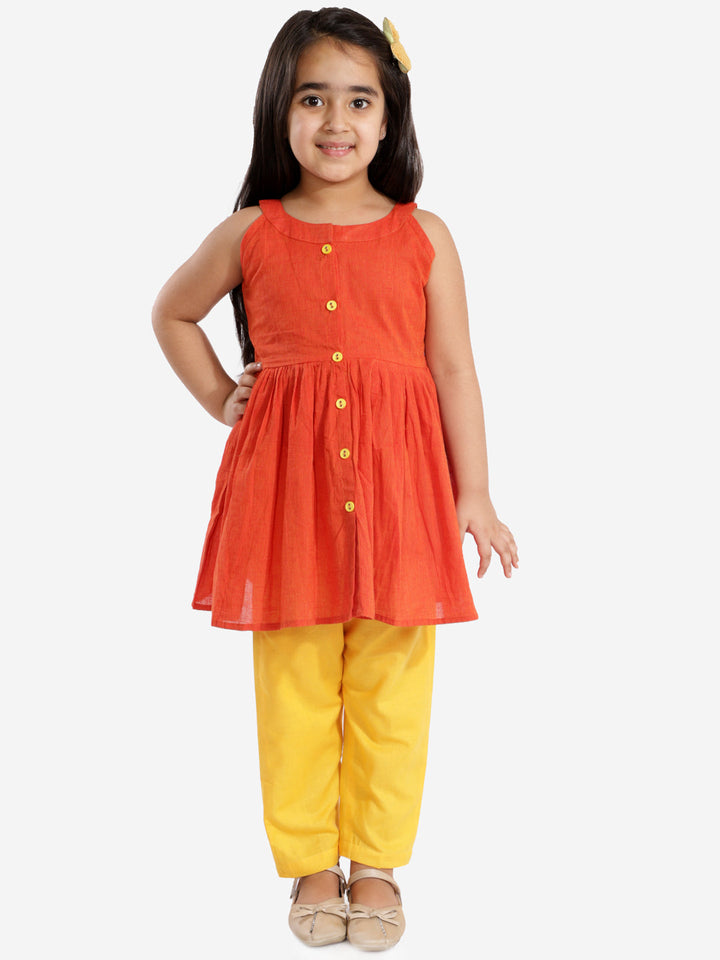 VASTRAMAY Girls' Handloom Cotton Kurta And Straight Pant Set