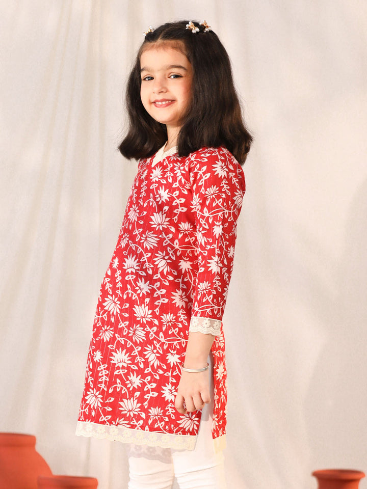 VASTRAMAY Girls' Red Only Kurta