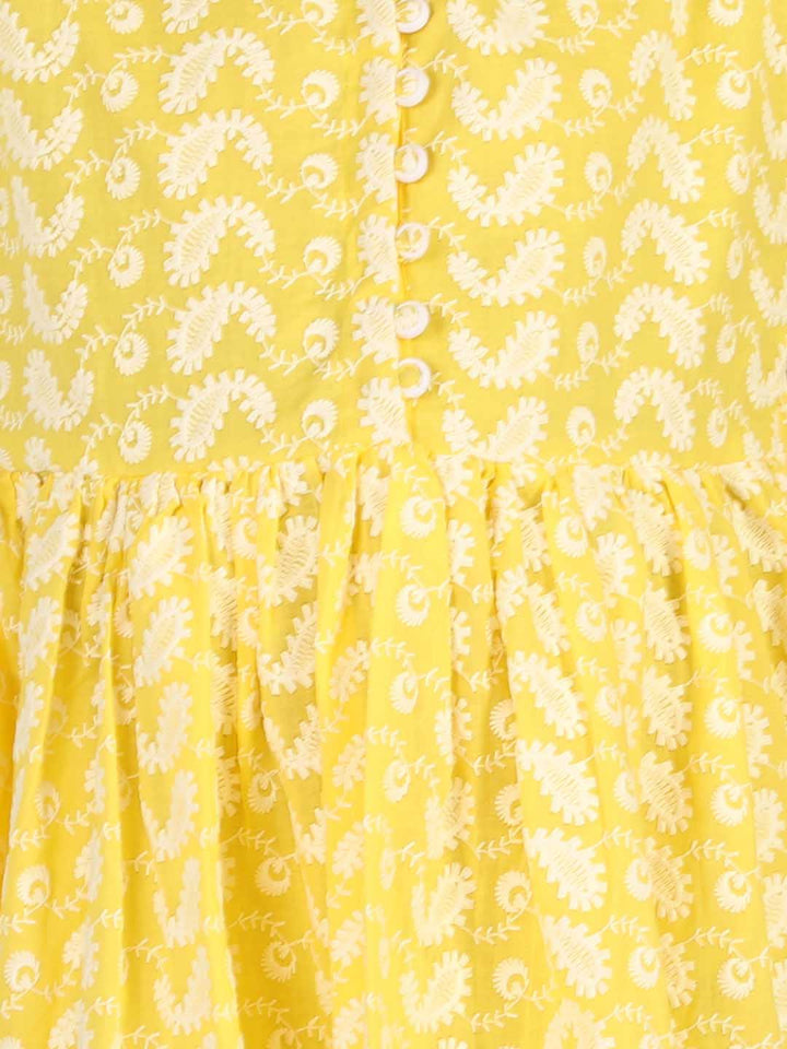 VASTRAMAY Girl's Mustard Pure Cotton Chikankari Kurta