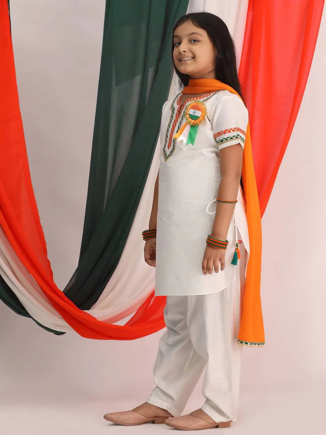 Girl's Republic Day Special White Kurta Salwar Set