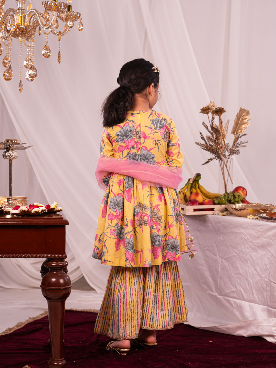 VASTRAMAY Girls' Yellow Kurta And Sharara Set