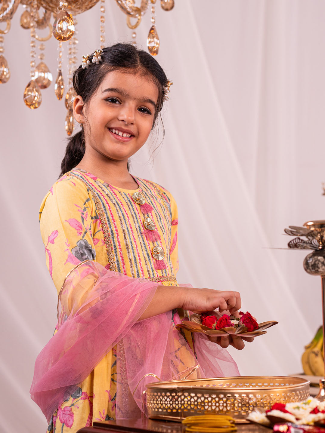 VASTRAMAY Girls' Yellow Kurta And Sharara Set