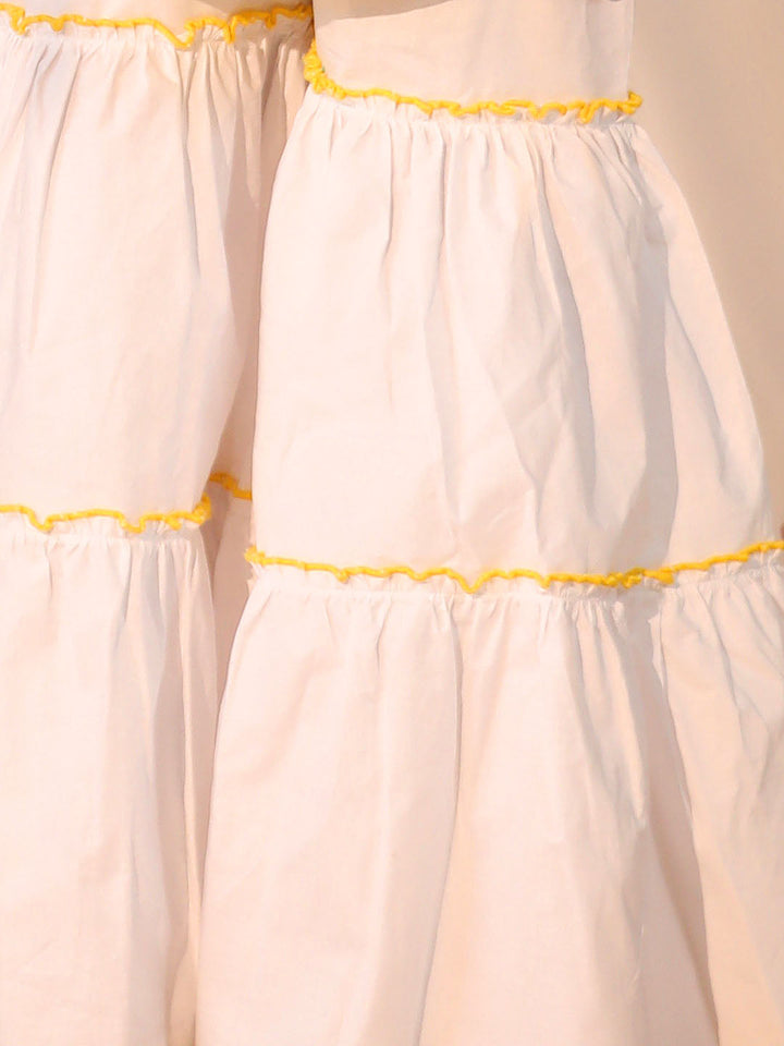 VASTRAMAY Girls' Yellow and White Kurta, Sharara and Dupatta Set