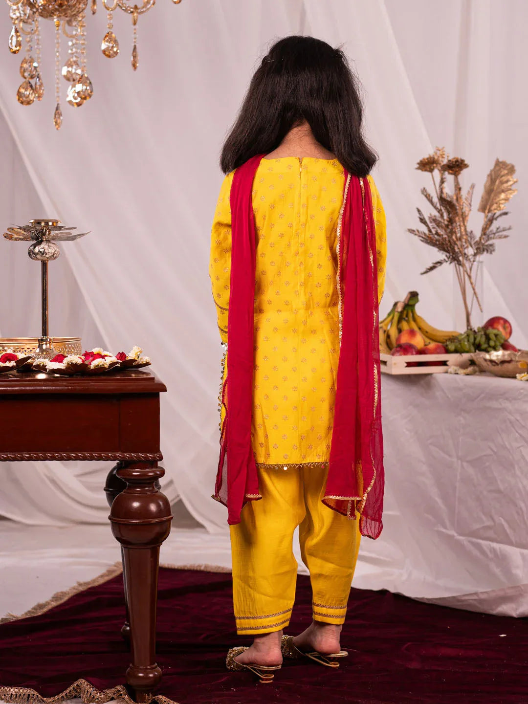 Girl's Yellow Kurta Salwar And Dupatta Set