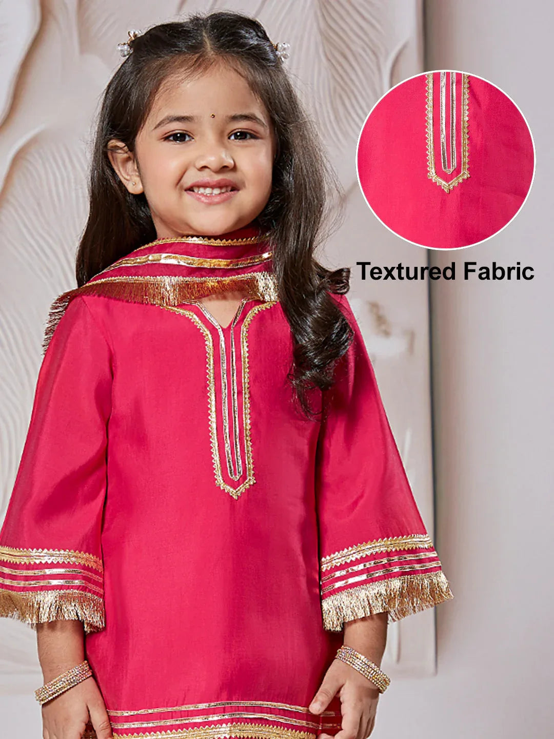 Girl's' Pink Kurta Set With Dupatta