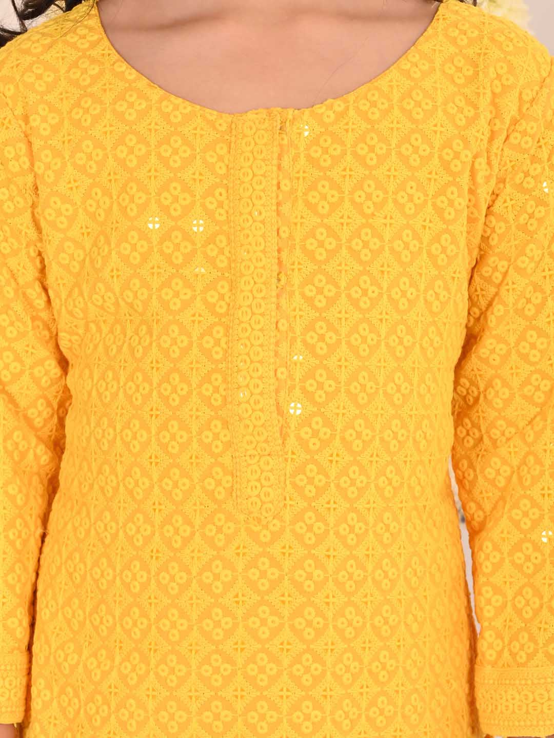 VASTRAMAY Girls' Yellow Embellished Kurta Palazzo Set