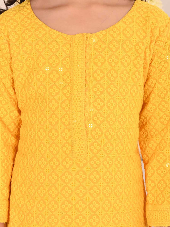 VASTRAMAY Girls' Yellow Embellished Kurta Palazzo Set