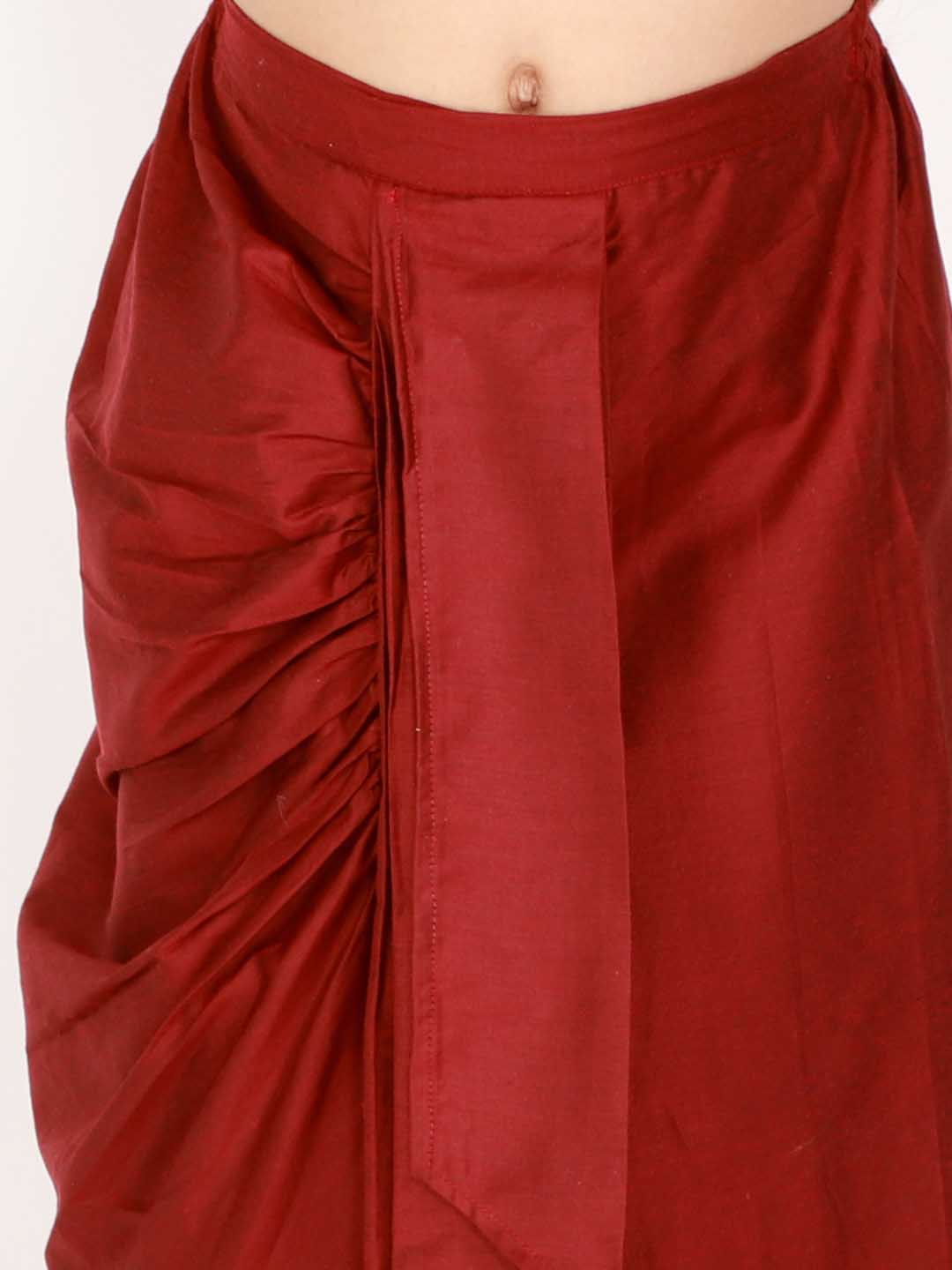 Vastramay Girl's Maroon Draped Skirt With Crop Top