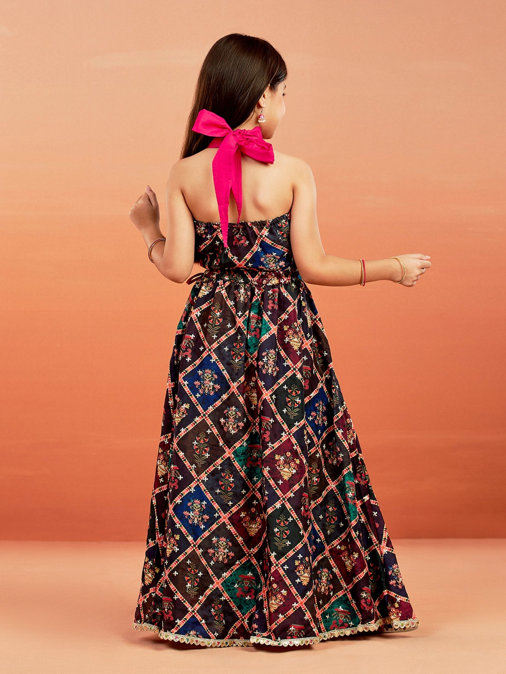 VASTRAMAY Girls' Multi Color Printed Cotton Blend Lehenga Set - qivii