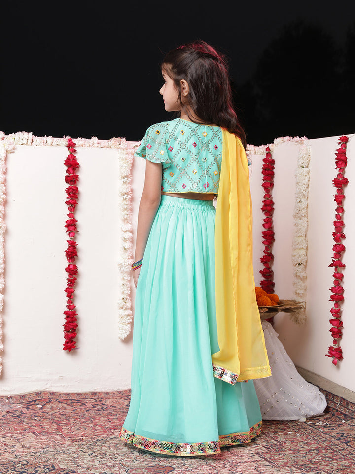 VASTRAMAY Girls' Aqua Georgette Lehenga Set