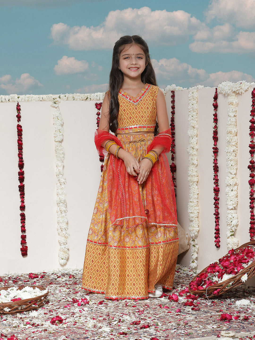 VASTRAMAY Girls' Floral Printed Lehenga Choli With Dupatta