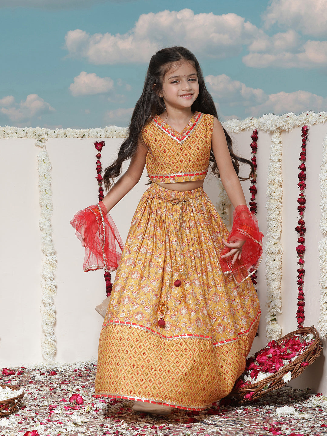 VASTRAMAY Girls' Floral Printed Lehenga Choli With Dupatta