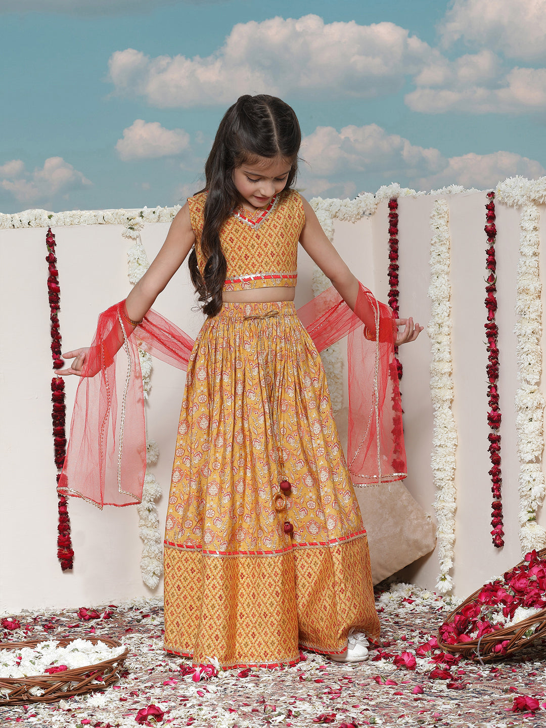 VASTRAMAY Girls' Floral Printed Lehenga Choli With Dupatta