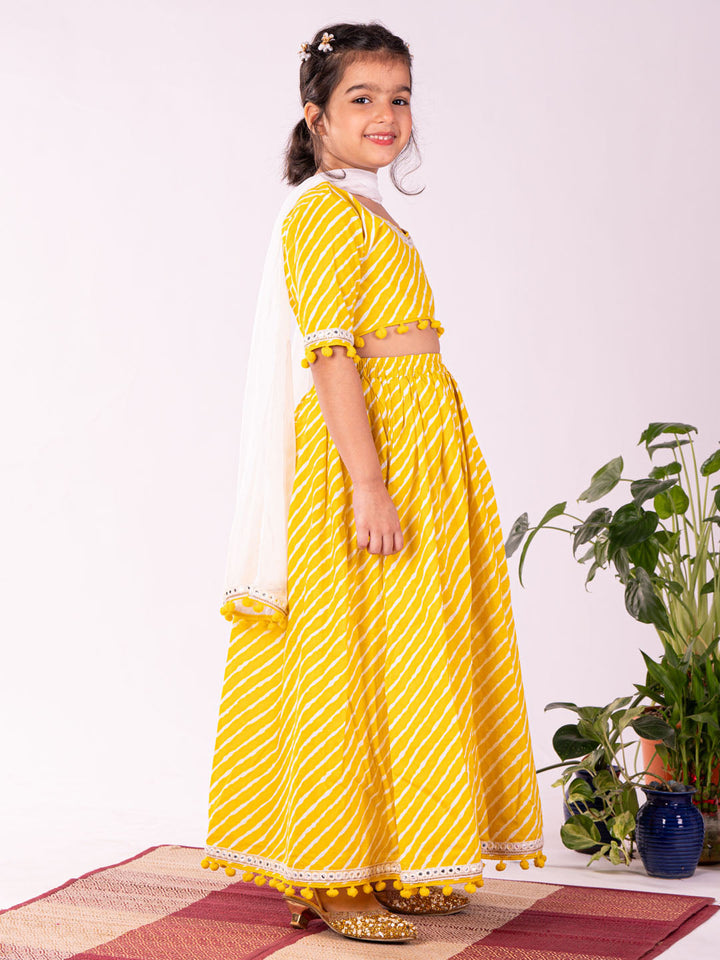 VASTRAMAY Girls' Yellow Lehenga Set