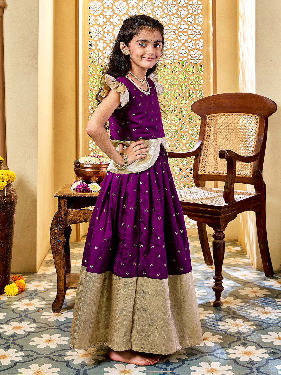 VASTRAMAY Girls' Purple Lehenga Set