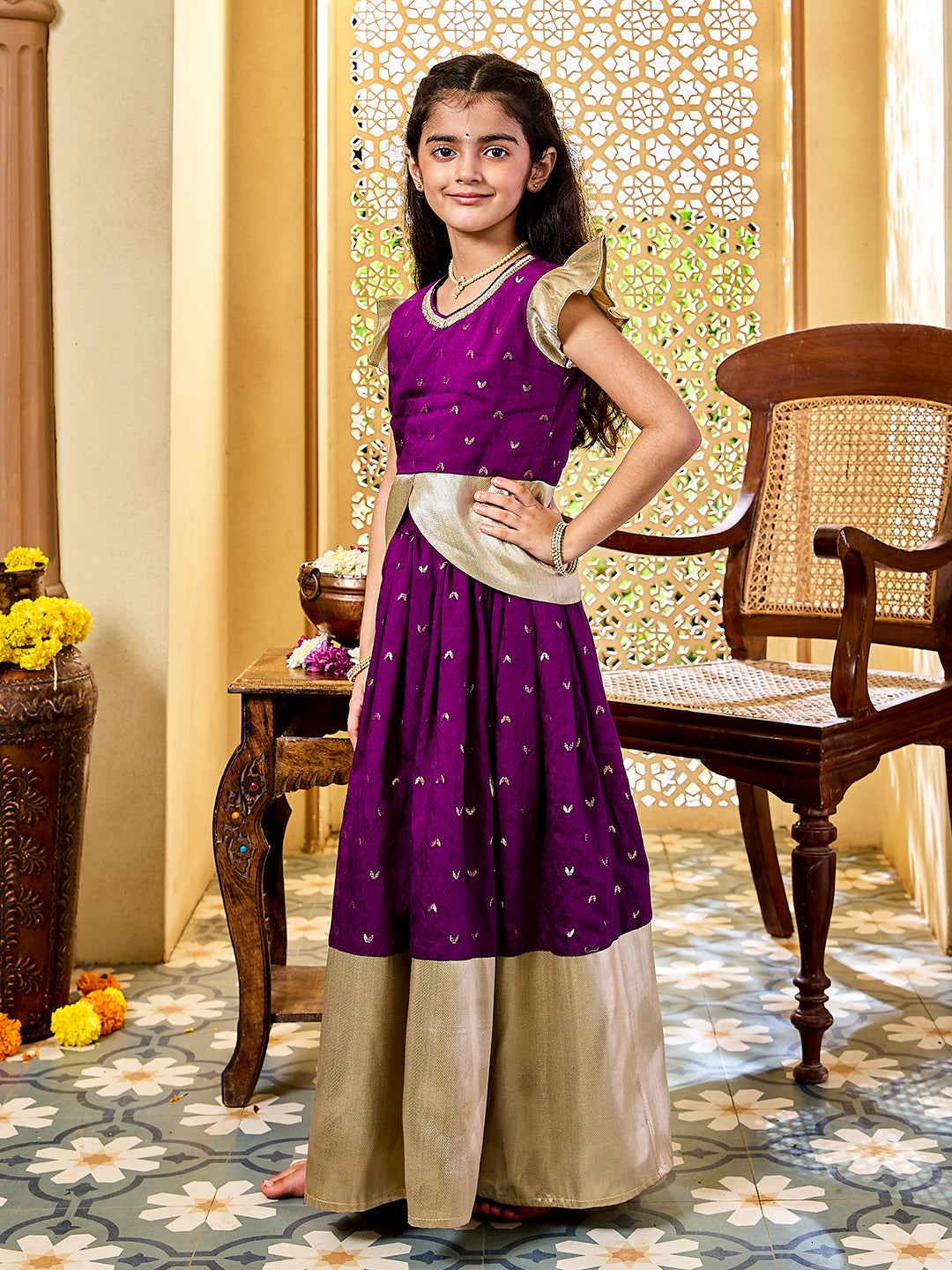 VASTRAMAY Girls' Purple Lehenga Set