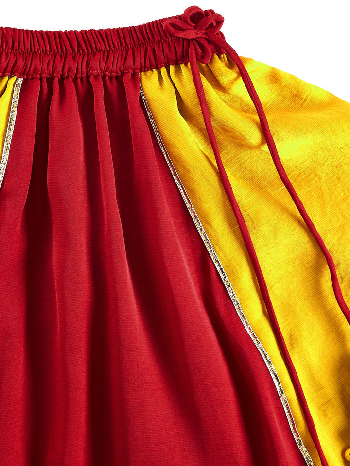 VASTRAMAY Girls' Yellow And Red Lehenga Set