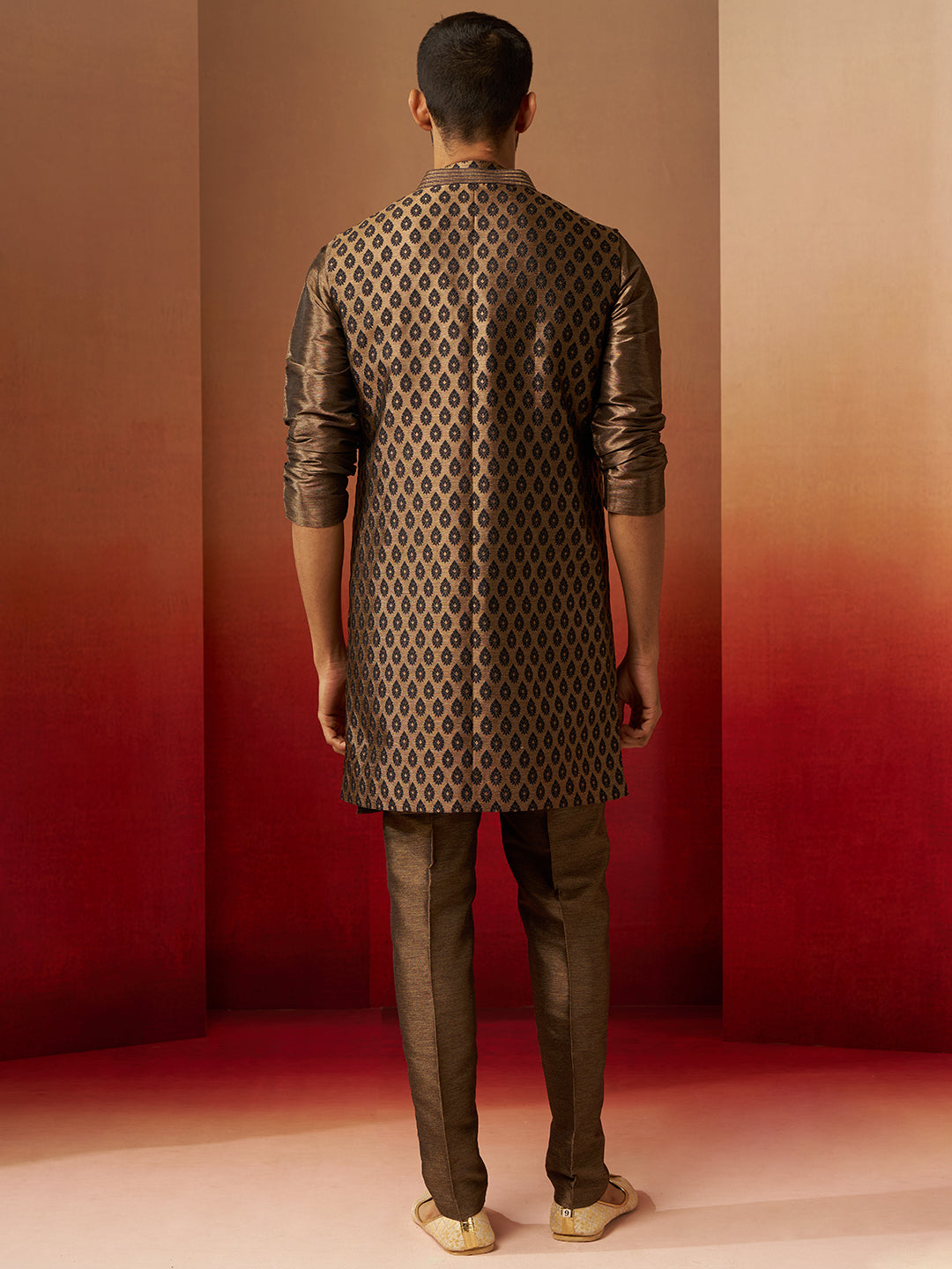 Men Bronze Black Silk 3-Piece Jacquard Set