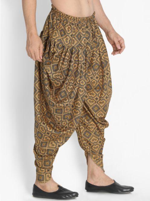 VASTRAMAY Men's Yellow Silk Blend Dhoti