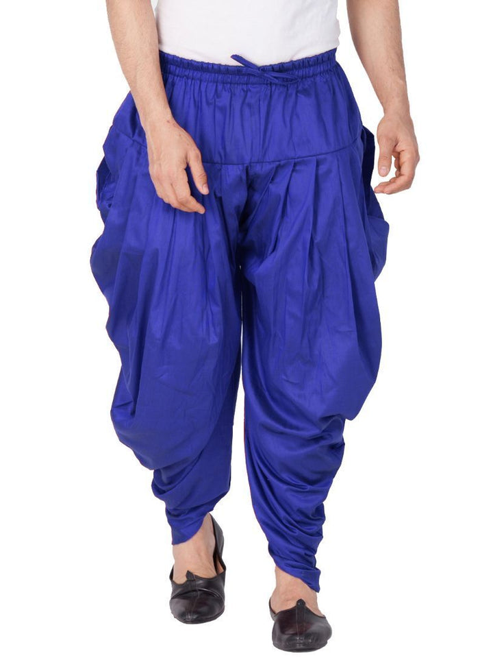 VASTRAMAY Men's Blue Cotton Silk Blend Dhoti