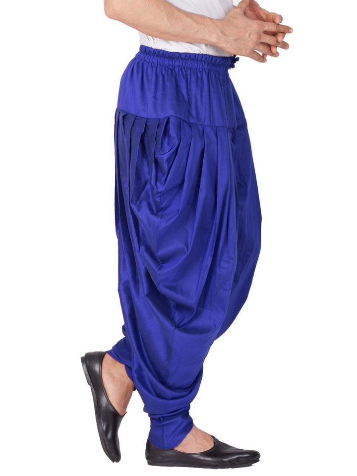 VASTRAMAY Men's Blue Cotton Silk Blend Dhoti